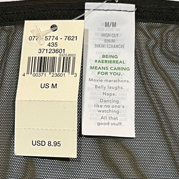 NWT AERIE High Cut Bikini Pantie Underwear Sz M Olive Green Mesh - Picture 3 of 4